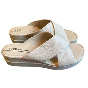 NEW! Ecco cream winter white leather slip on touch sandals plateau shoes EU 41